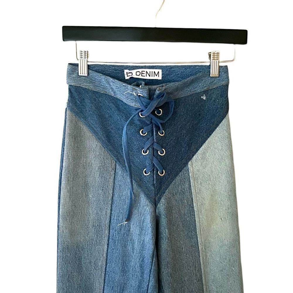 EB Denim Lace up jeans blue patchwork straight leg flares Revolve Sz 2 / S $385 - Picture 10 of 15